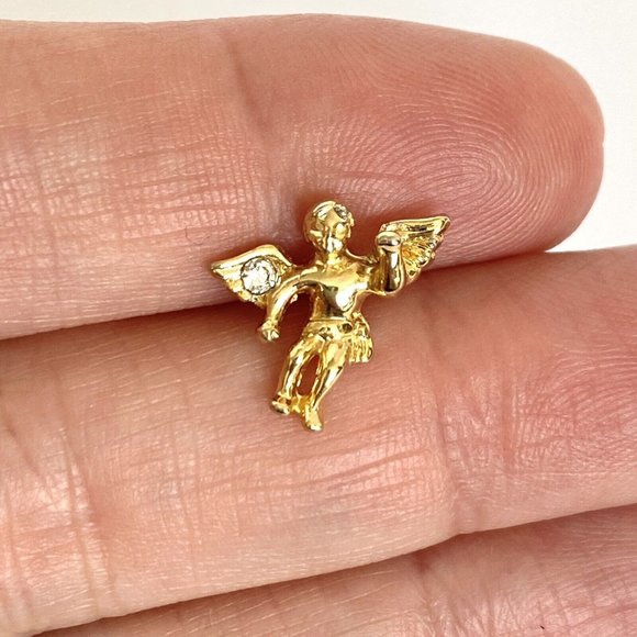 Guardian Angel Gold Tone Scatter Pin with Clear Rhinestone Lapel Hat 0.5in Tall - Picture 2 of 5